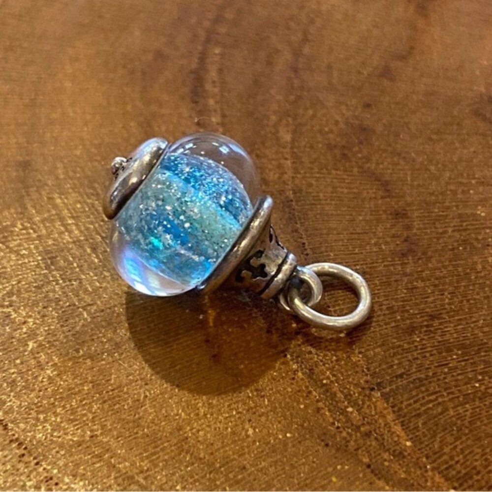 RETIRED James Avery Blue Art Glass Charm with Cross Finial, Sterling Silver